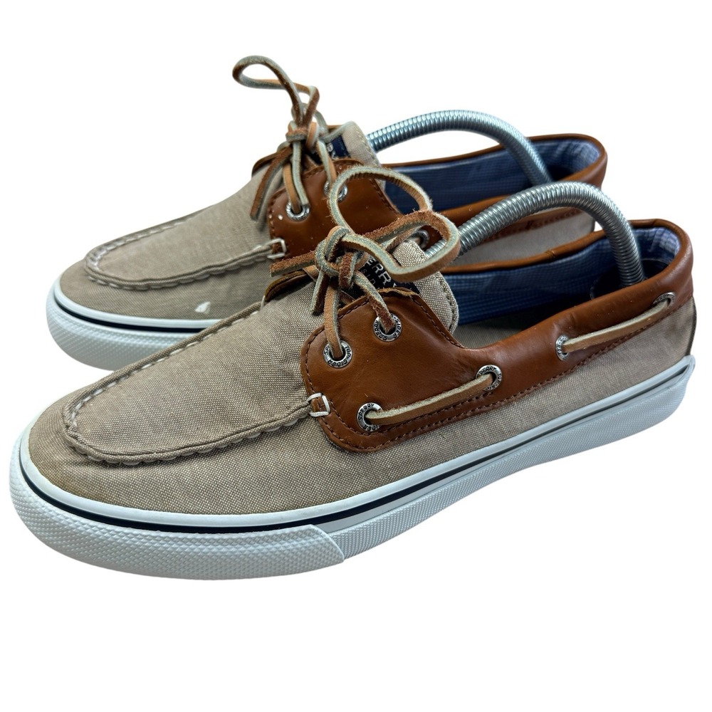 Sperry Top-Sider Bahama STS10642 Canvas Leather Boat Shoes Tan Men's Size 10 M